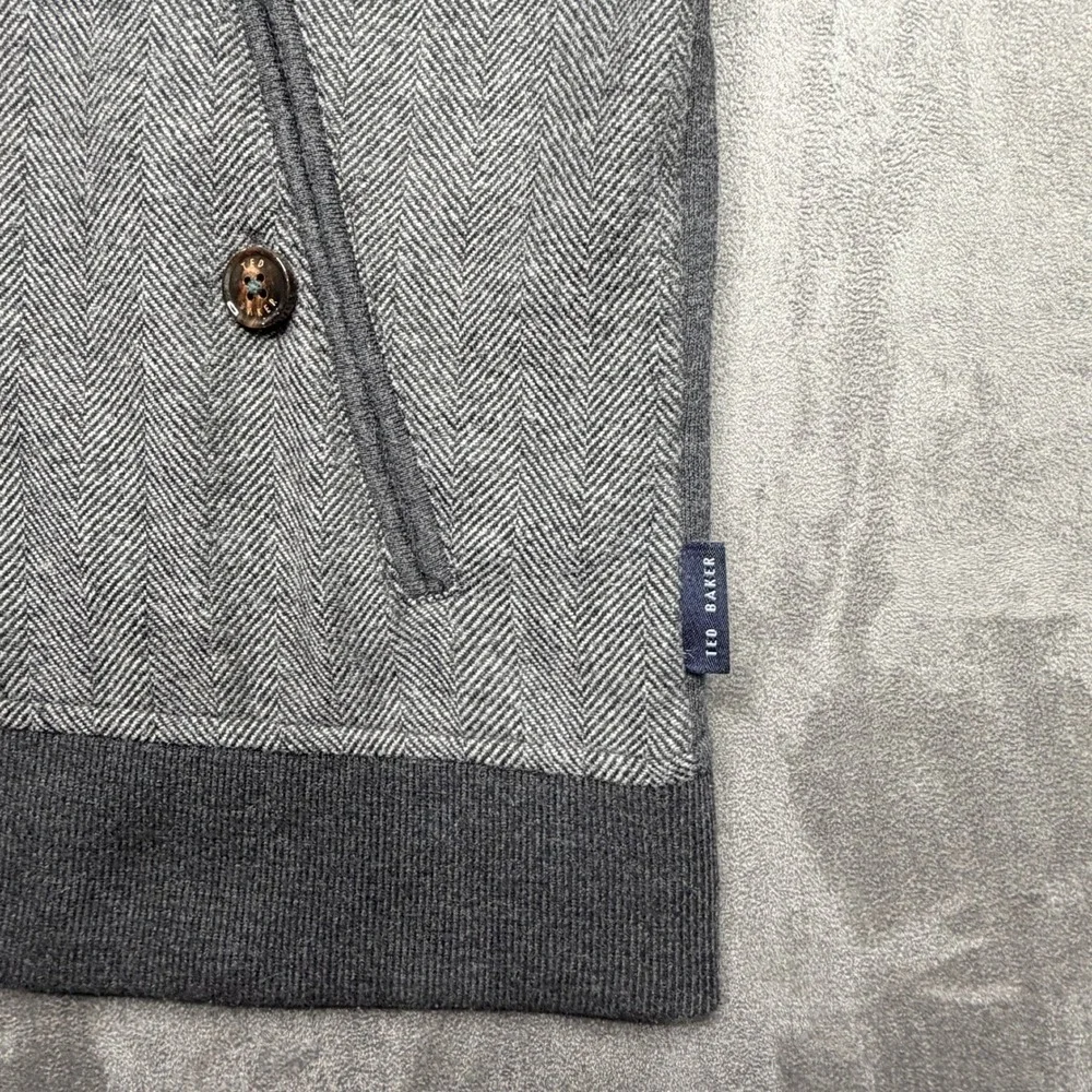 Ted Baker Bomber Jacket Mens 5 XL Gray Herringbone Wool Blend Zip Front Hybrid